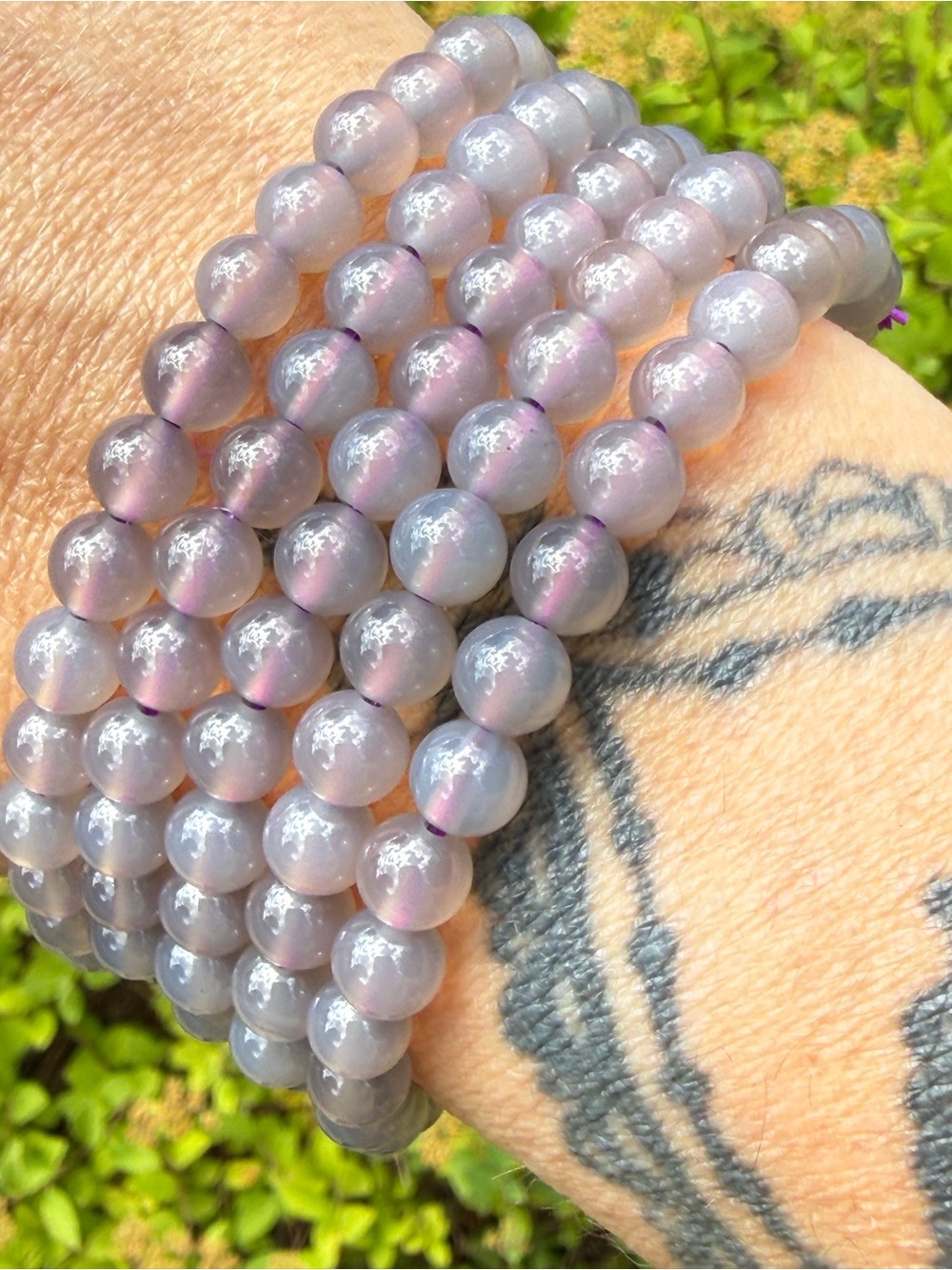 6mm Lavender Purple Chalcedony Beaded Bracelet